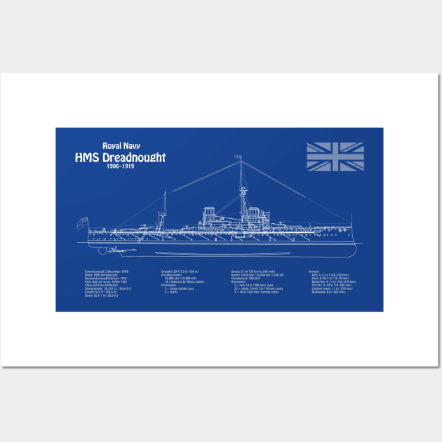 HMS Dreadnought ship plans - AD Wall Art by SPJE Illustration Photography